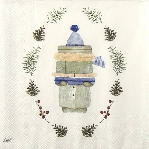 Paper Napkin fairy with Christmas presents cream blue