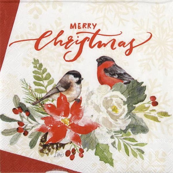 Paper Napkin Christmas birds cream red