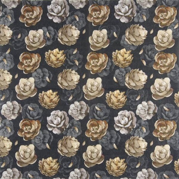 Paper Napkin Silver, gold black roses