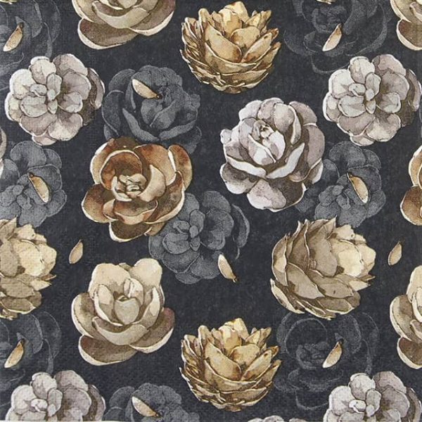 Paper Napkin Silver, gold black roses