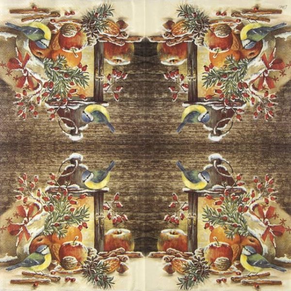 Paper Napkin Winter Light with birds and apples