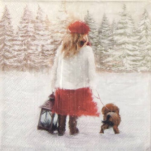 Paper Napkin a Girl with a dog in the snow