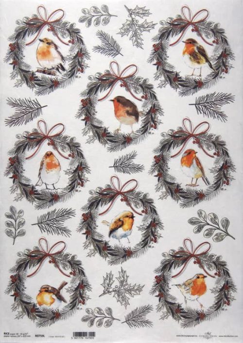 Rice Paper Decoupage Christmas Robin