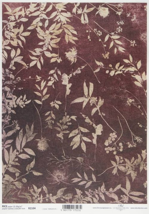 Rice Paper Decoupage Burgundy Flowers