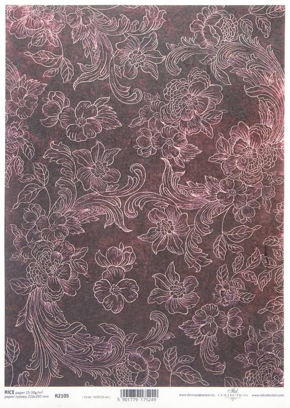 Rice Paper Decoupage Burgundy Flowers