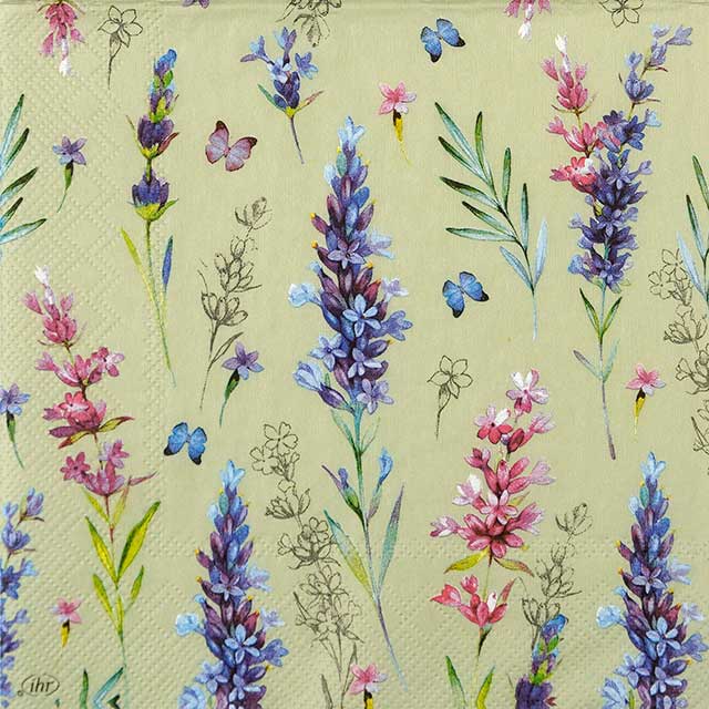 Paper Napkin Stems of lavender flowers on green