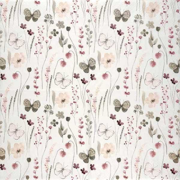 Papen Napkin - Delicate Flowers with Butterflies burgundy