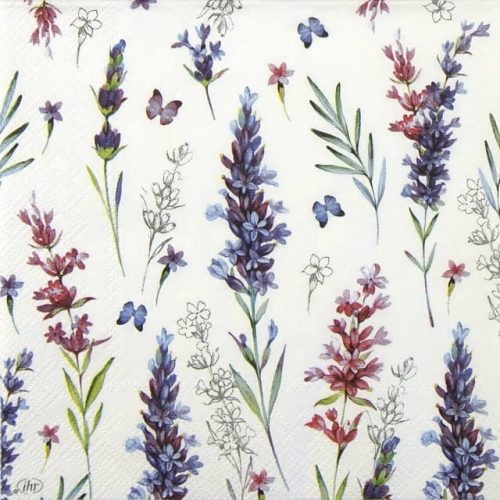 Paper Napkin Stems of lavender flowers on white