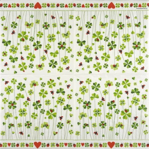 Paper Napkin four-leaf clovers and ladybirds