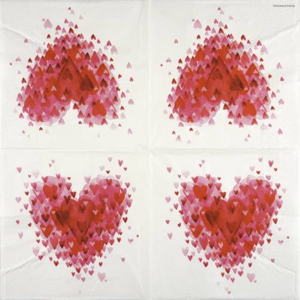 Single Decoupage Napkin - Heart of Hearts Red