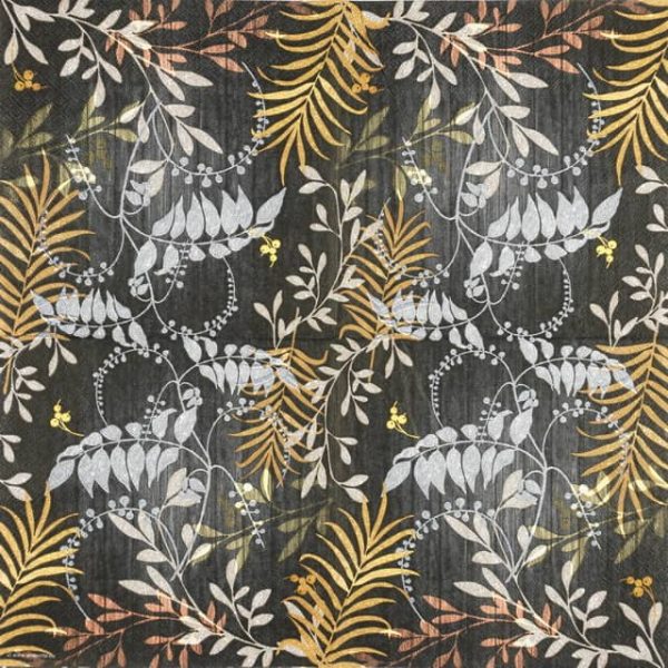 Single Decoupage Napkin - Luxury Leaves Black - Image 2