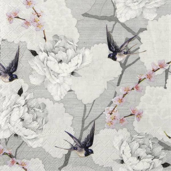 Paper Napkin Oriental Flowers Grey