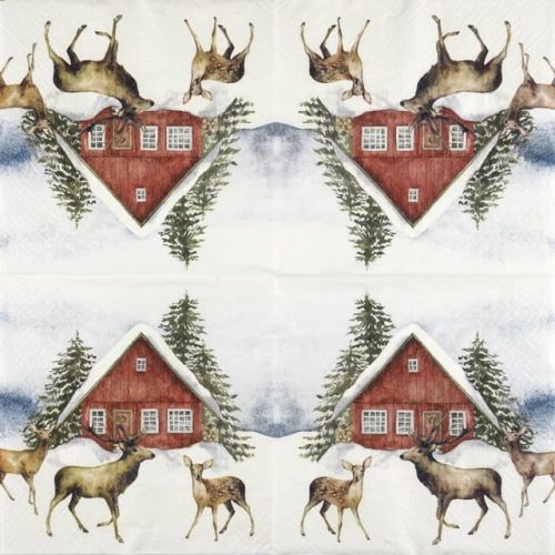 Paper Napkin Red house in the snow