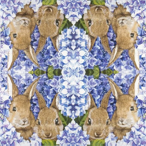 Single Decoupage Napkin - Two Can Art: Hydrangea Bunnies