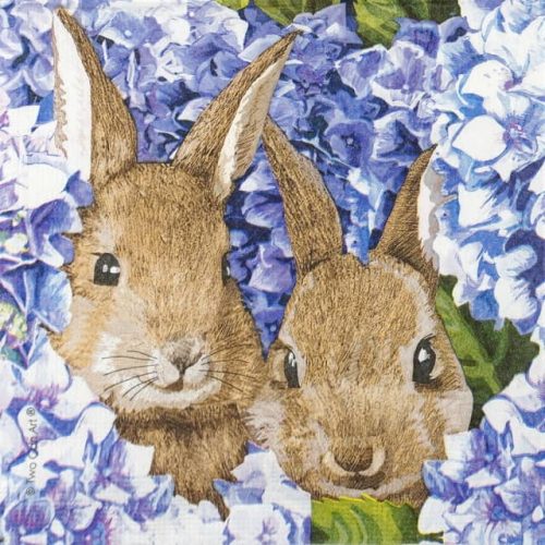 Single Decoupage Napkin - Two Can Art: Hydrangea Bunnies
