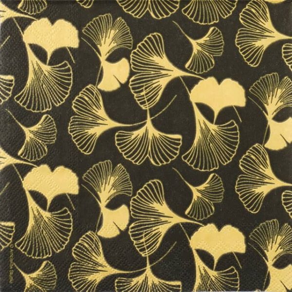 Single Decoupage Napkin - Gingko Black/Gold