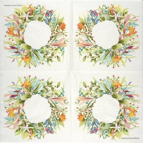 Paper Napkin Aquarelle Flower Wreath