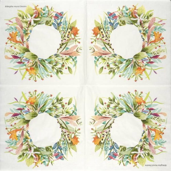 Paper Napkin Aquarelle Flower Wreath