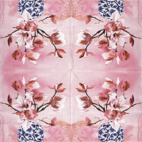 Paper Napkin Pink magnolias in vase