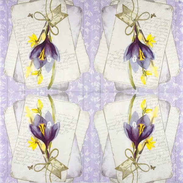 Paper napkin crocus flower on a card