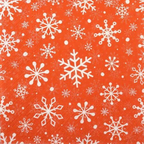 Cocktail Decoupage Napkin - Christmas Snowflakes light red