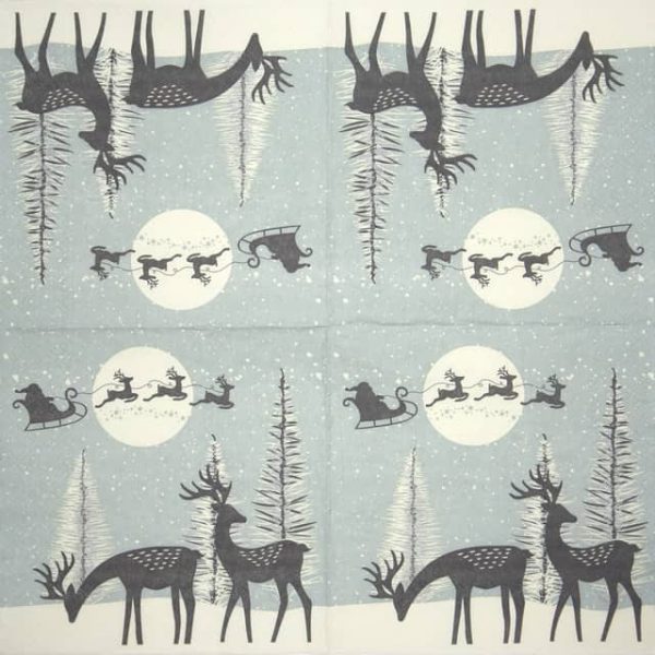 Single Decoupage Napkin - Reindeers and Santa Cut-Outs Dusty blue