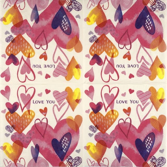 Paper Napkin Colourful Hearts