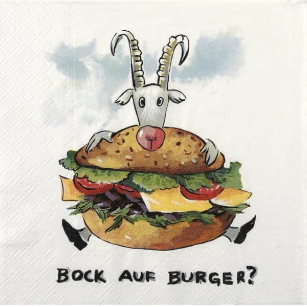 Paper Napkin hungry goat eating a burger