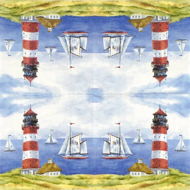 Paper Napkin Lighthouse and sailboats