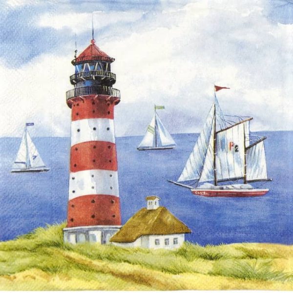 Paper Napkin Lighthouse and sailboats