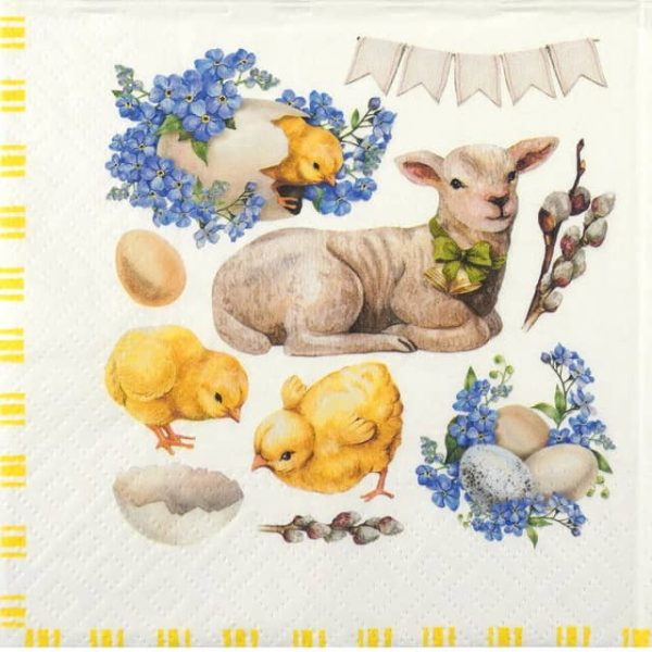 Paper Napkin - Easter lamb and chicks