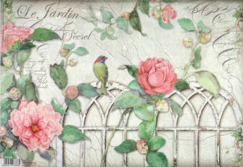 Rice Paper - Garden with Roses and Bird