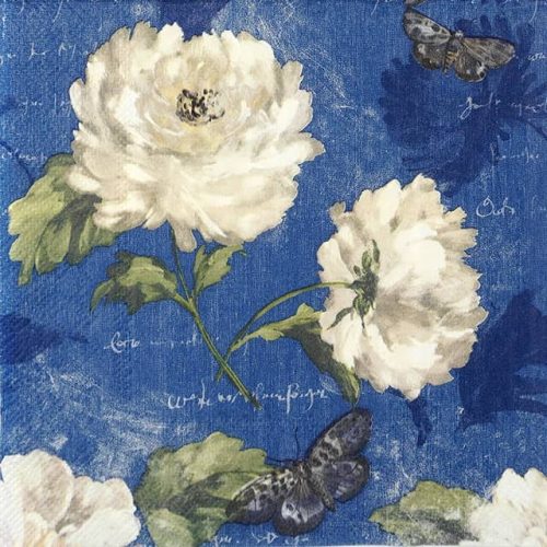 Paper Napkin White flowers on blue backgound