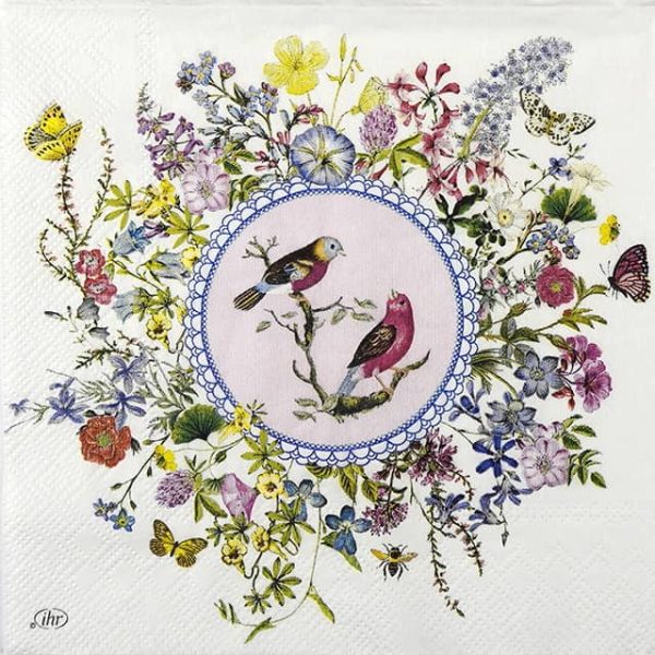 Paper Napkin birds medallion in a flower frame