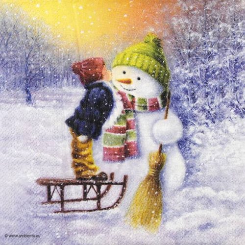 Paper Napkin - Child Kissing Snowman