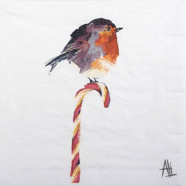 Paper Napkin Candy Cane Robin