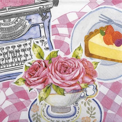 Paper Napkin - cheesecake, roses typewriter