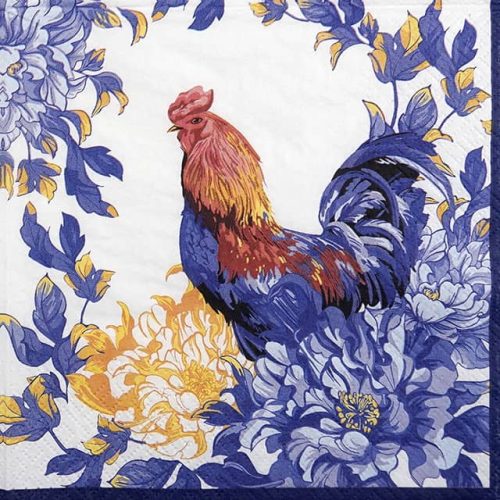 Paper Napkin - hen and blue flowers