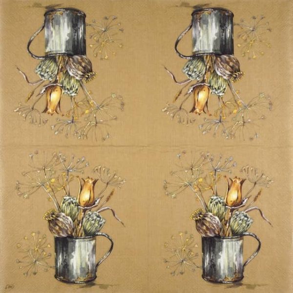 Paper Napkin - Flowers in a Pot brown