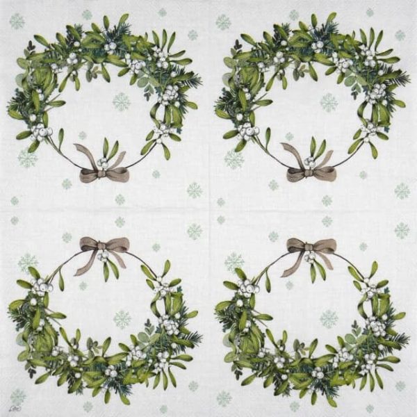 Paper Napkin - Mistletoe Wreath cream