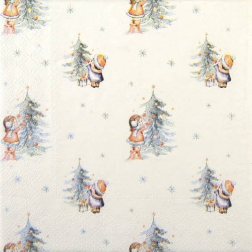 Paper Napkin - Girls with Christmas trees