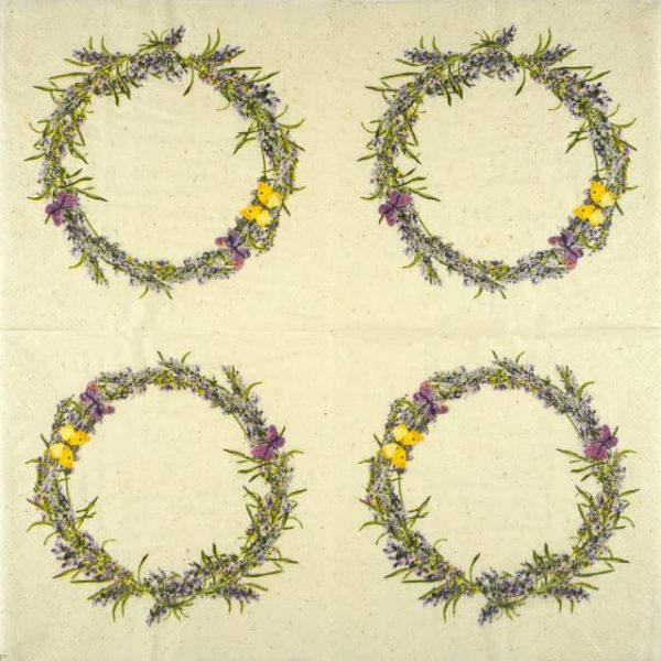 Paper Napkin - Lavender wreath with butterflies