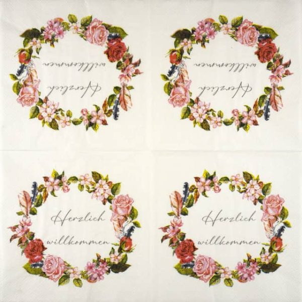 Paper Napkin - Wreath with pink flowers