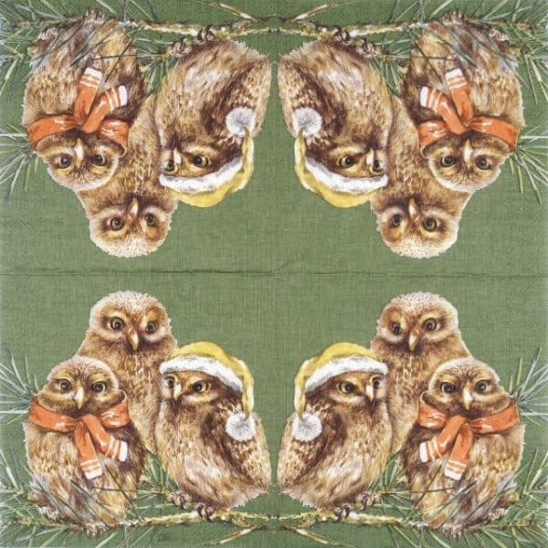 Paper Napkin - Winter Owls green