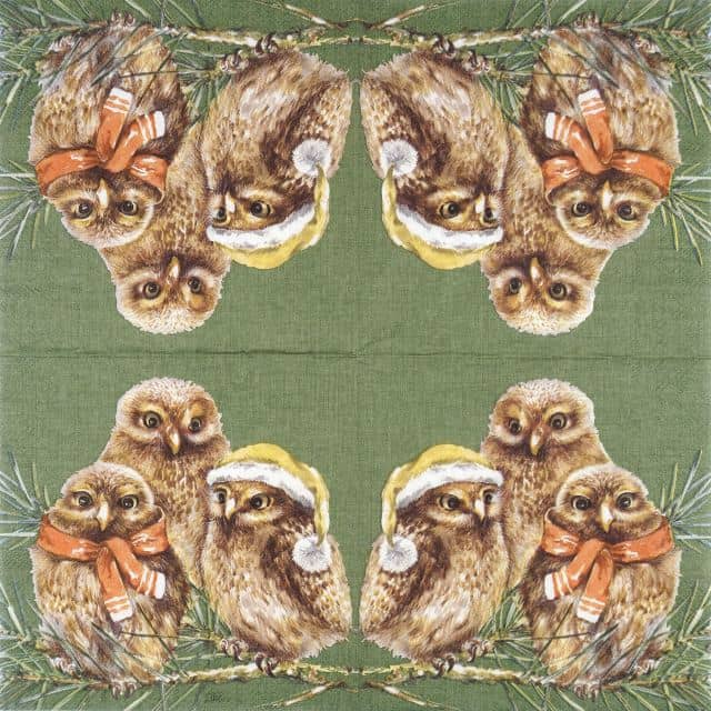 Paper Napkin - Winter Owls green