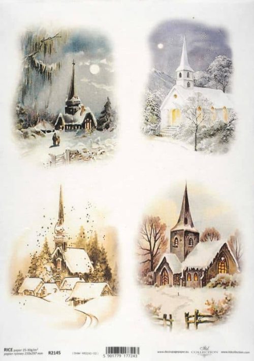 Rice Paper Decoupage - Winter Churches