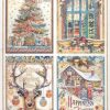 Stamperia Rice Paper A4 - Christmas Greetings 4 Cards DFSA4796