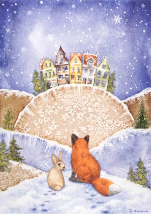 Stamperia Rice Paper A4 - Winter ValleyFox and Bunny DFSA4797