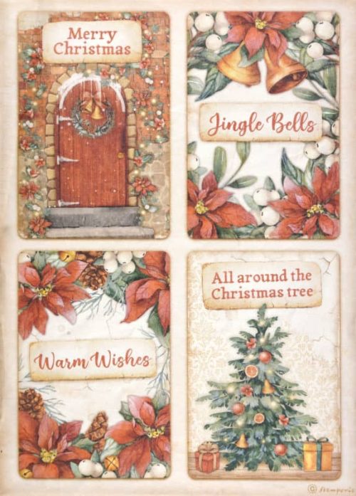 Stamperia Rice Paper A4 - All Around Christmas 4 Cards DFSA4808