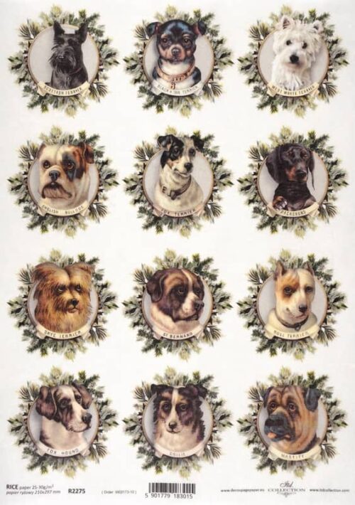 Rice Paper Decoupage - Christmas Dogs - R2275